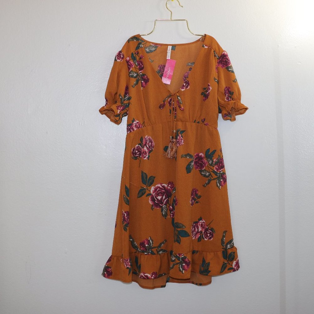 Xhileration Mustard Yellow Floral Dress - Size XS - NWT